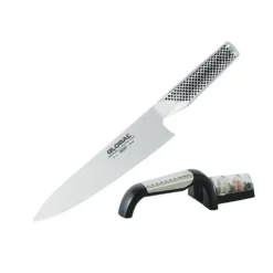 Global Cook's Knife 20cm & 2 Stage Sharpener Set G-291/SB